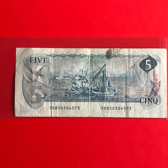 Vintage Old $5 Canadian Bill 1979 - Picture 2 of 6
